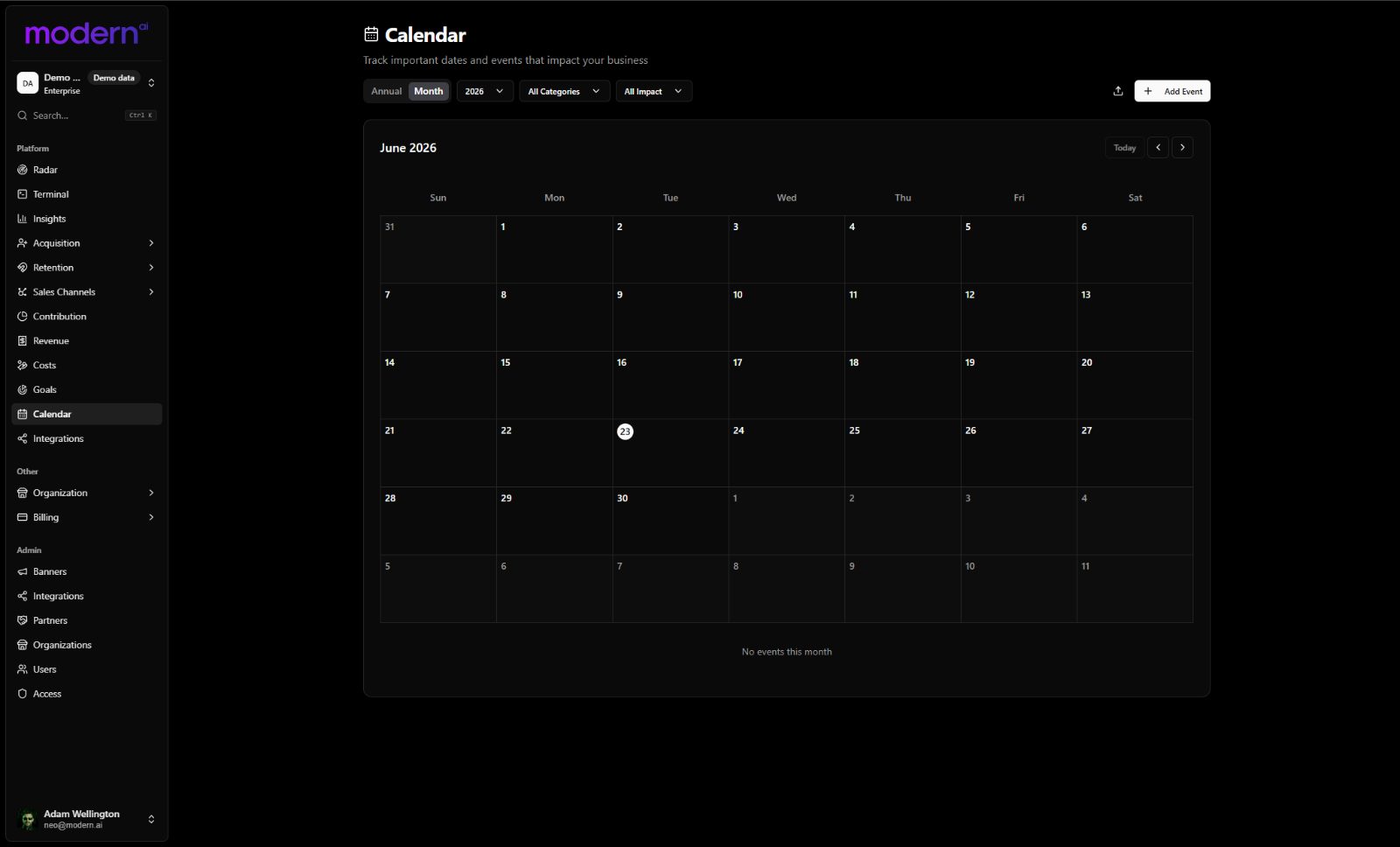 Modern.ai brand calendar