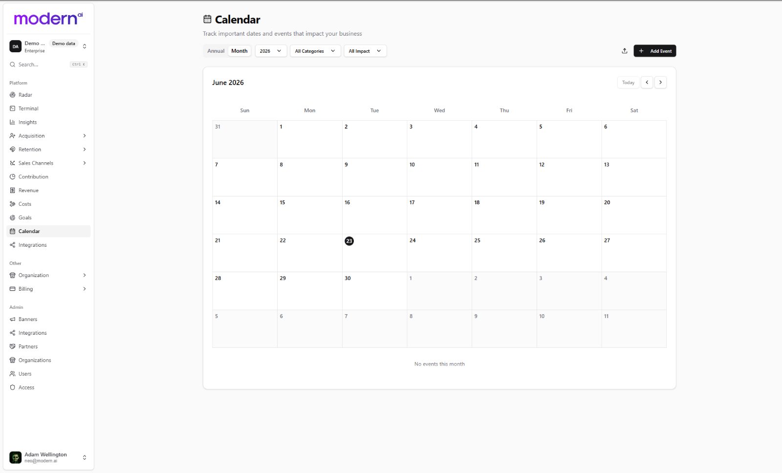 Brand calendar of events