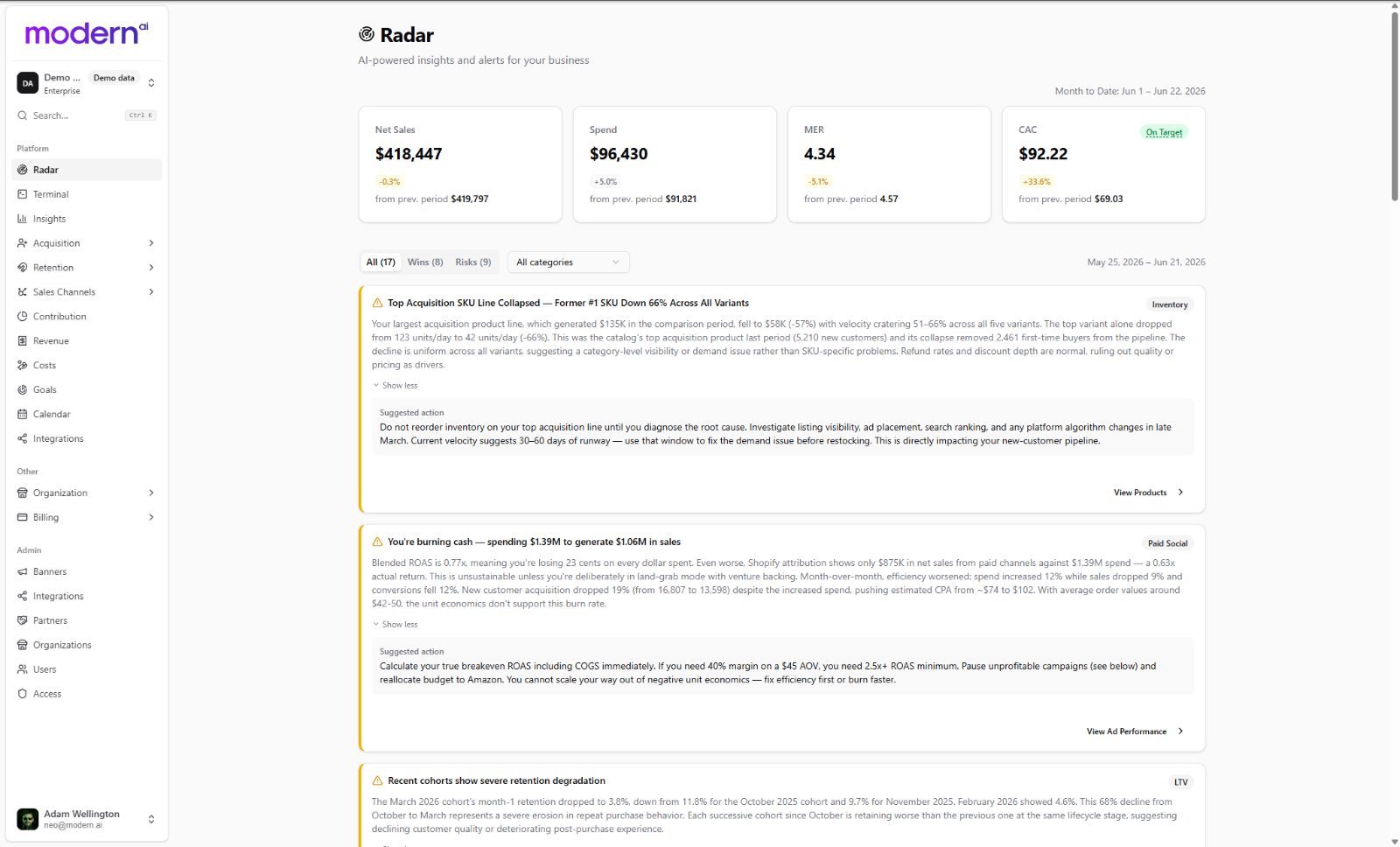 Modern.ai Radar signals