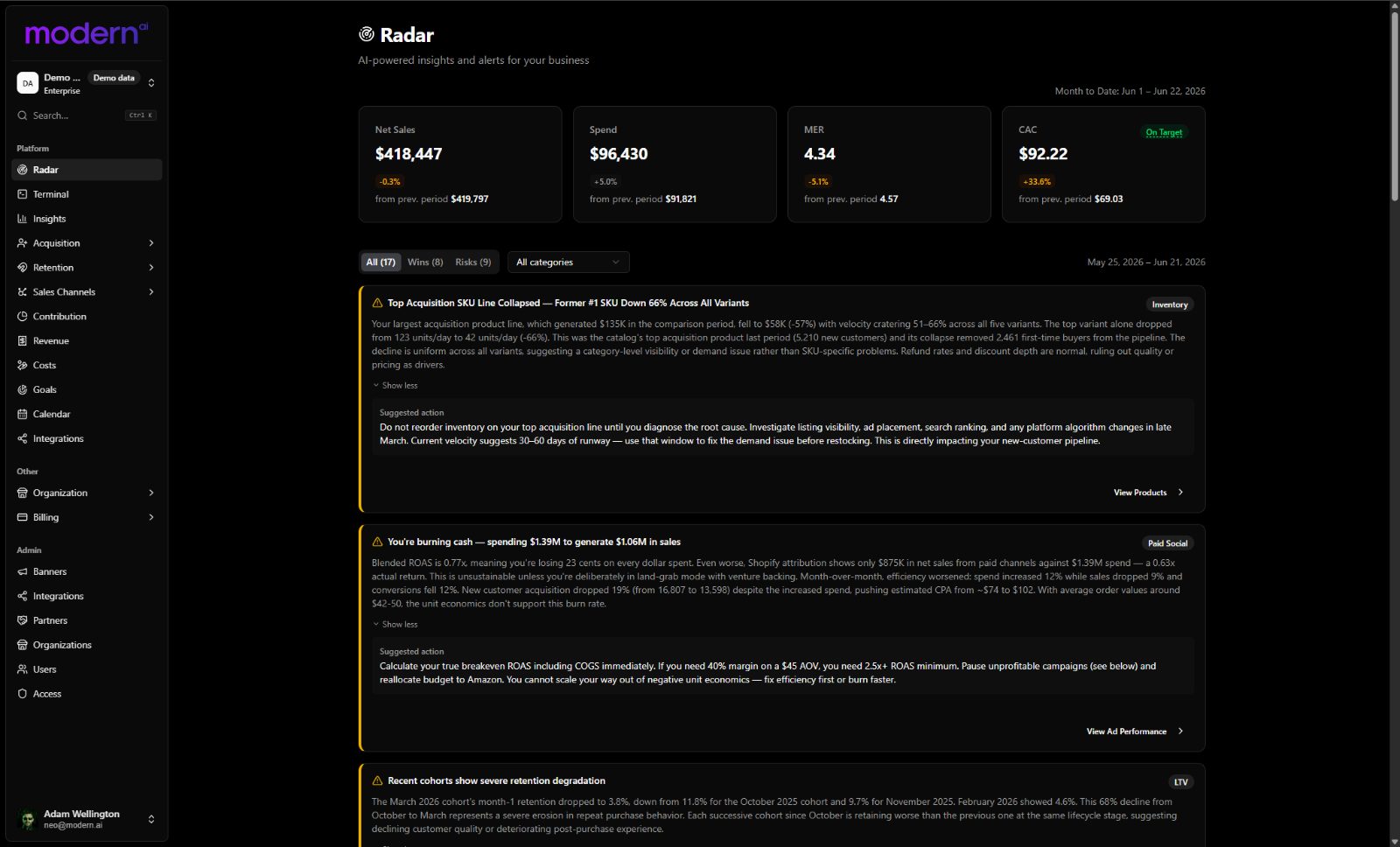 Modern.ai Radar signals