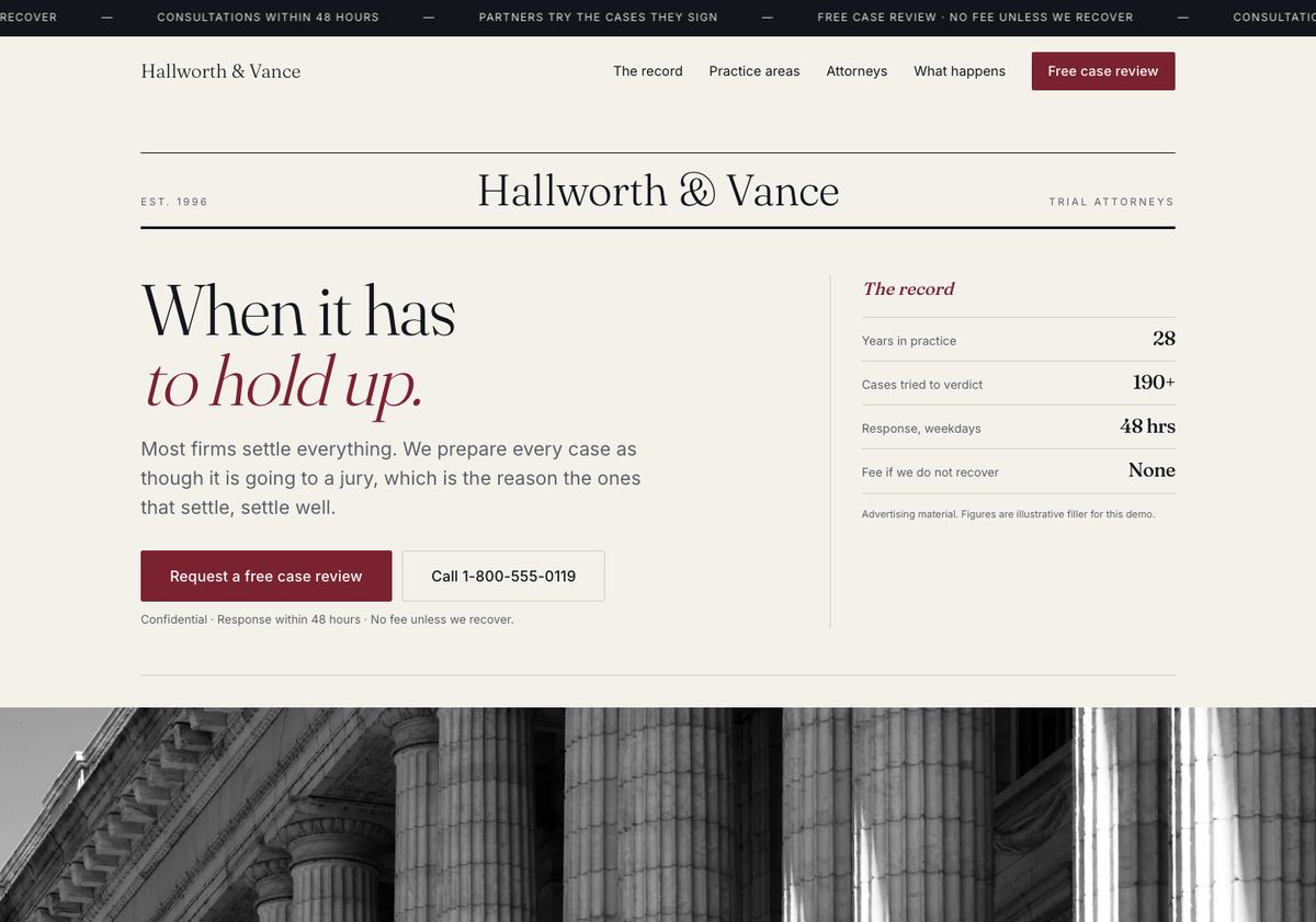 The Hallworth and Vance site built by Modern.ai Agents