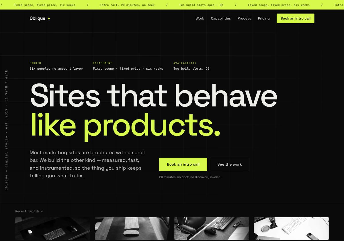 The Oblique site built by Modern.ai Agents