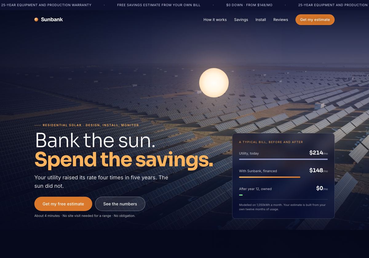 The Sunbank site built by Modern.ai Agents